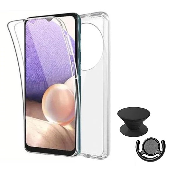 Kit Capa 360° Proteção Frente e Verso + 1 Handholder + 1 Suporte Handholder Preto Gift4Me Para Xiaomi Redmi A4 - Transparente/Preto