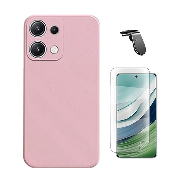 Kit Película Protectora de Hydrogel Frente + Capa Proteção Silicone + Suporte Magnético L GIFT4ME Para Xiaomi Redmi Note 14S - Rosa
