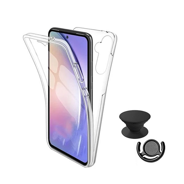 Kit Capa 360° Proteção Frente e Verso + 1 Handholder + 1 Suporte Handholder Preto GIFT4ME Para Samsung Galaxy A57 5G - Transparente/Preto