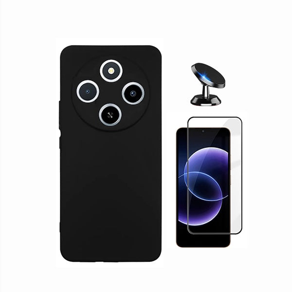 Kit Película de Vidro Temperado Gorilasglass + Capa Proteção Silicone + Suporte Magnético GIFT4ME Para Xiaomi Redmi 17C 4G - Preto