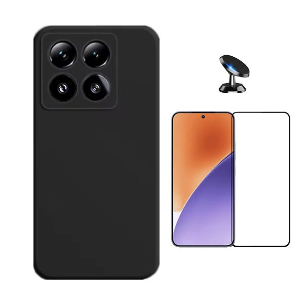 Kit Película de Vidro Temperado Gorilasglass Curvado + Capa Proteção Silicone + Suporte Magnético Gift4Me Para Xiaomi 15 Pro - Preto