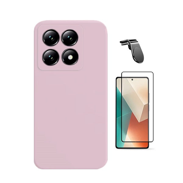 Kit Película de Vidro Temperado Gorilasglass + Capa Proteção Silicone + Suporte Magnético L Gift4Me Para Xiaomi 14T Pro - Rosa