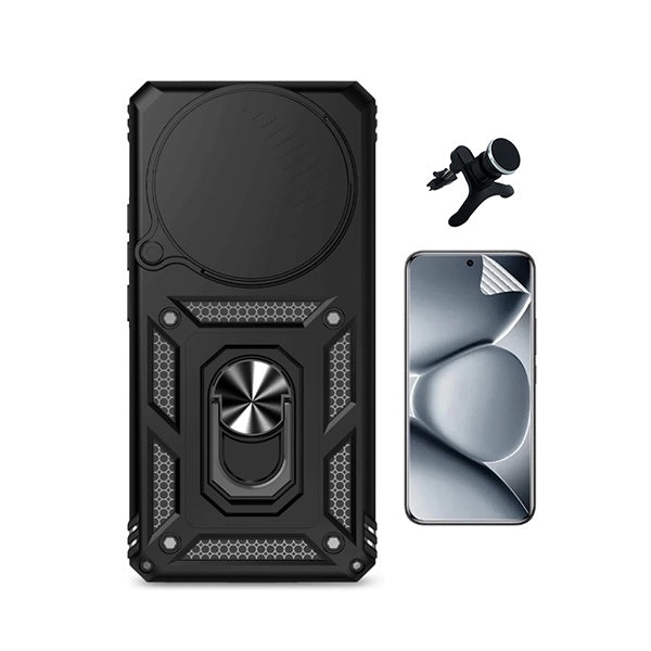 Kit Película Protectora de Hydrogel Frente + Capa de Proteção Militar Magnética Janela + Suporte Magnético Com Pernas GIFT4ME Para Xiaomi Redmi Note 15 Pro 5G - Preto