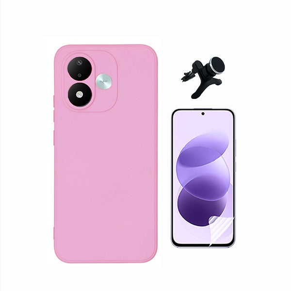 Kit Película Protectora de Hydrogel Frente + Capa Proteção Silicone + Suporte Reforçado de Carro GIFT4ME Para Xiaomi Redmi Note 17 4G - Rosa