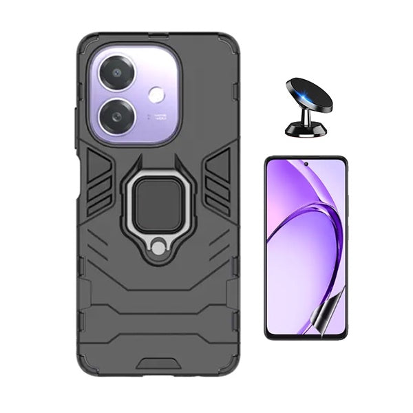 Kit Película Protectora de Hydrogel Frente + Capa de Proteção Militar Magnética + Suporte Magnético GIFT4ME Para Oppo A40 - Preto