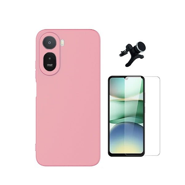 Kit Vidro Temperado Cleargorilasglass + Capa Proteção Silicone + Suporte Reforçado de Carro GIFT4ME Para Xiaomi Redmi A7 Pro - Rosa
