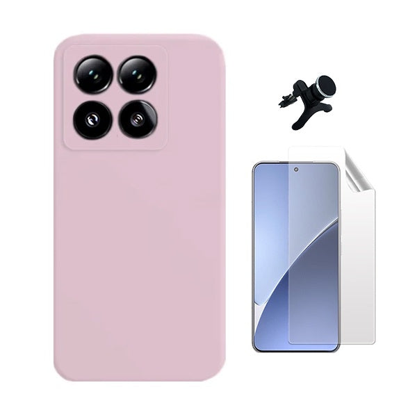 Kit Película Protectora de Hydrogel Frente + Capa Proteção Silicone + Suporte Reforçado de Carro Gift4Me Para Xiaomi 15 Pro - Rosa