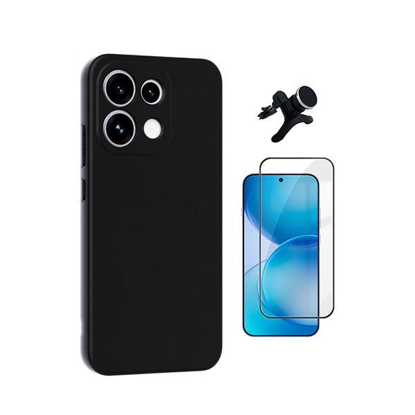 Kit Película de Vidro Temperado Gorilasglass + Capa Proteção Silicone + Suporte Reforçado de Carro GIFT4ME Para Oppo Reno16 Pro - Preto