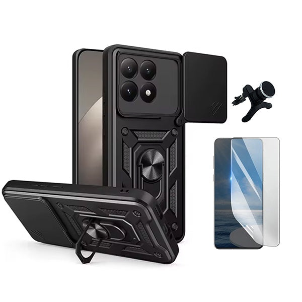Kit Película Protectora de Hydrogel Frente + Capa de Proteção Militar Magnética Janela + Suporte Magnético Com Pernas GIFT4ME Para Xiaomi 15T 5G - Preto