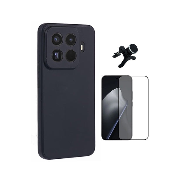 Kit Película de Vidro Temperado Gorilasglass + Capa Proteção Silicone + Suporte Reforçado de Carro GIFT4ME Para Xiaomi 15T Pro 5G - Preto