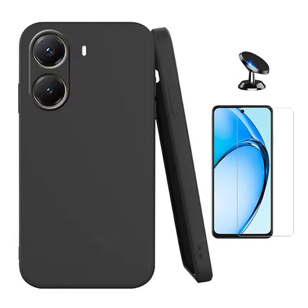 Kit Vidro Temperado Cleargorilasglass + Capa Proteção Silicone + Suporte de Carro Gift4Me Para Xiaomi Poco X7 Pro - Preto