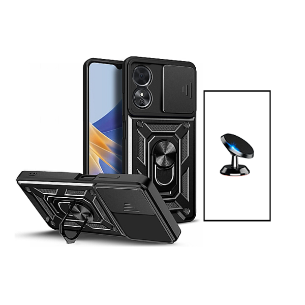 Kit Suporte Magnético + Capa de Proteção Militar Magnética para Oppo A98 - Preto