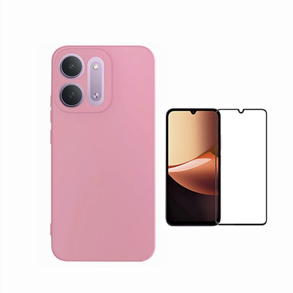 Kit Película de Vidro Temperado Gorilasglass + Capa Proteção Silicone GIFT4ME Para Xiaomi Redmi 17C 5G - Rosa