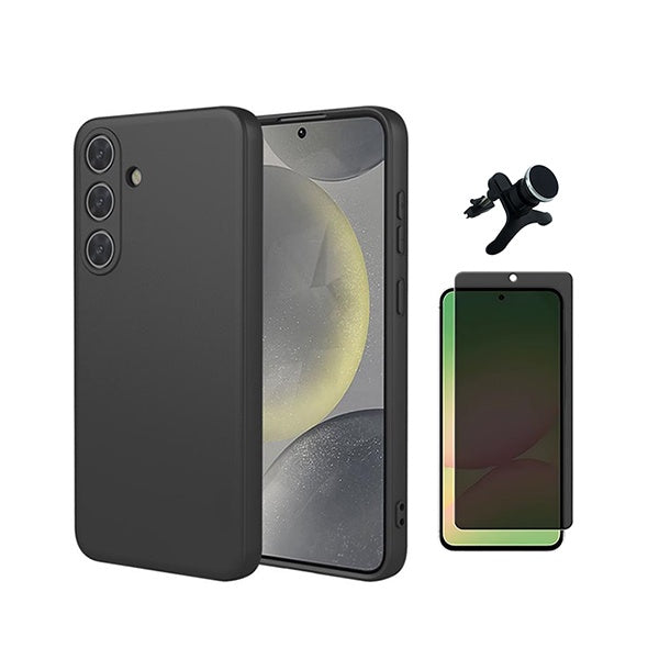Kit Película de Vidro Temperado Privacidade + Capa Proteção Silicone + Suporte Reforçado de Carro GIFT4ME Para Samsung Galaxy S26 - Preto
