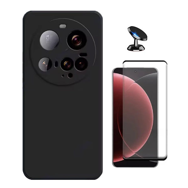 Kit Película de Vidro Temperado Gorilasglass Curvado + Capa Proteção Silicone + Suporte Magnético GIFT4ME Para Xiaomi 15 Ultra - Preto