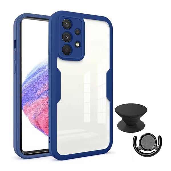 Kit Capa 360° Proteção Frente e Verso + 1 Handholder + 1 Suporte Handholder Preto Gift4Me Para Samsung Galaxy A13 - Azul Escuro /Preto