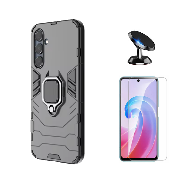 Kit Vidro Temperado Cleargorilasglass + Capa de Proteção Militar Magnética + Suporte Magnético GIFT4ME Para Samsung Galaxy A56 5G - Preto