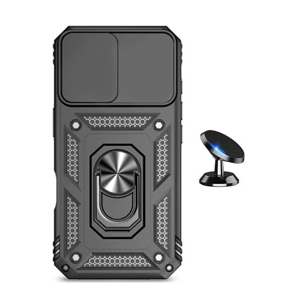 Kit Suporte Magnético + Capa de Proteção Militar Magnética Janela Deslizante GIFT4ME Para Xiaomi Redmi A5 4G - Preto