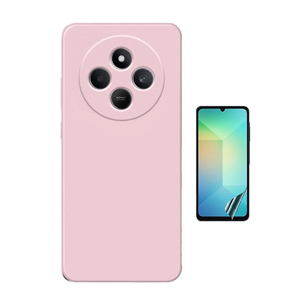 Kit Película Protectora de Hydrogel Frente + Capa Proteção Silicone Gift4Me Para Xiaomi Redmi 14R - Rosa