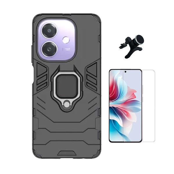Kit Vidro Temperado Cleargorilasglass + Capa de Proteção Militar Magnética + Suporte Magnético Com Pernas GIFT4ME Para Oppo A40M - Preto