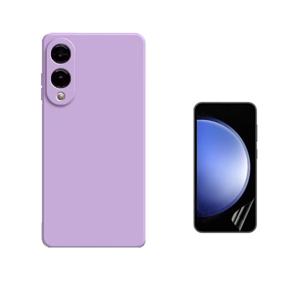 Kit Película Protectora de Hydrogel Frente + Capa Proteção Silicone GIFT4ME Para Samsung Galaxy S25 Edge - Roxo