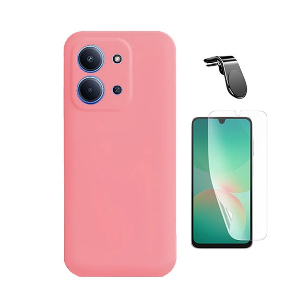 Kit Película Protectora de Hydrogel Frente + Capa Proteção Silicone + Suporte Magnético L GIFT4ME Para Xiaomi Poco C85 - Rosa