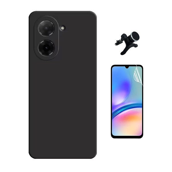 Kit Película Protectora de Hydrogel Frente + Capa Proteção Silicone + Suporte Reforçado de Carro GIFT4ME Para Xiaomi Redmi A5 4G - Preto
