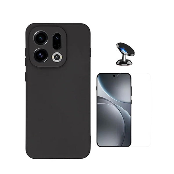 Kit Vidro Temperado Cleargorilasglass + Capa Proteção Silicone + Suporte de Carro GIFT4ME Para Oppo Find X9 - Preto