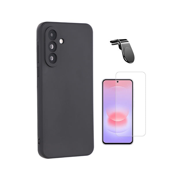 Kit Vidro Temperado Cleargorilasglass + Capa Proteção Silicone + Suporte Magnético L GIFT4ME Para Samsung Galaxy A27 5G - Preto