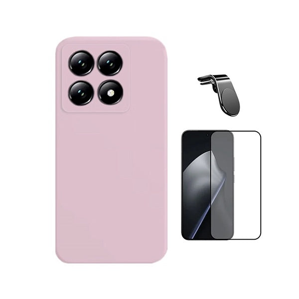 Kit Película de Vidro Temperado Gorilasglass + Capa Proteção Silicone + Suporte Magnético L GIFT4ME Para Xiaomi 15T 5G - Rosa