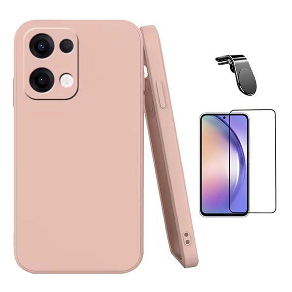 Kit Película de Vidro Temperado Gorilasglass + Capa Proteção Silicone + Suporte Magnético L GIFT4ME Para Oppo Reno13 - Rosa