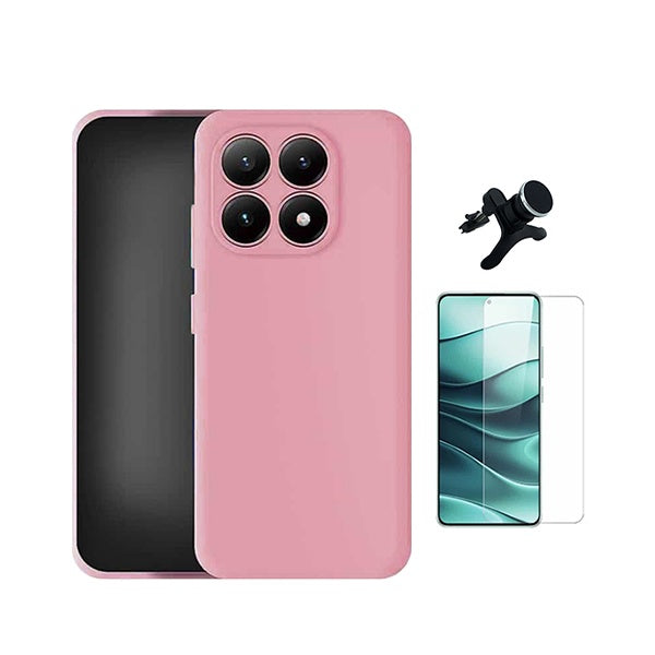 Kit Vidro Temperado Cleargorilasglass + Capa Proteção Silicone + Suporte Reforçado de Carro GIFT4ME Para Xiaomi 17 5G - Rosa