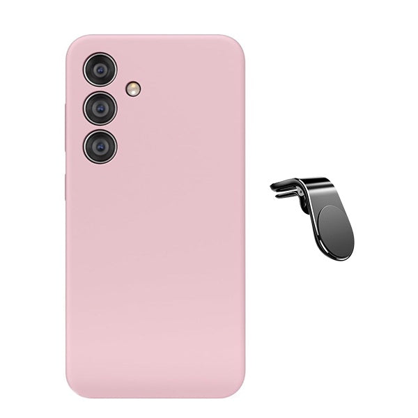 Kit Suporte de Carro Magnético L + Capa Proteção Silicone Gift4Me Para Samsung Galaxy S24 FE - Rosa