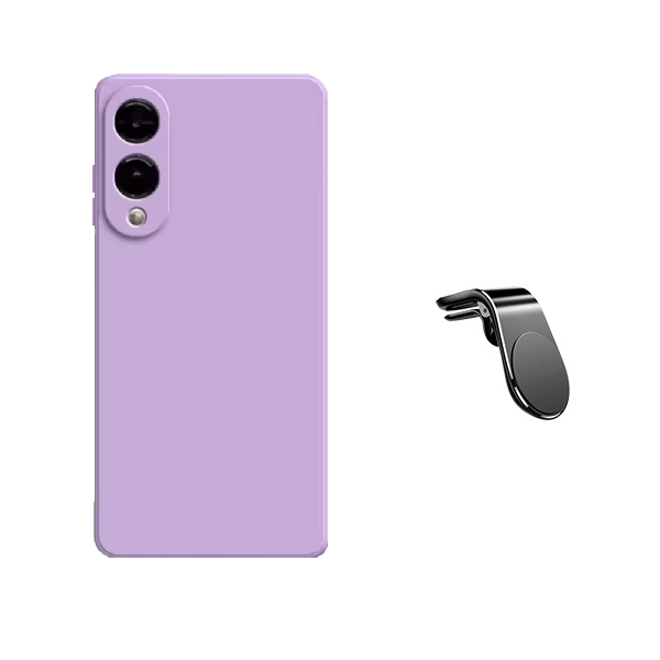 Kit Suporte de Carro Magnético L + Capa Proteção Silicone Gift4Me Para Samsung Galaxy S25 Edge - Roxo