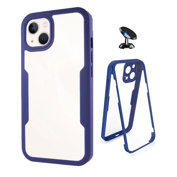 Kit Capa 360° Proteção Frente e Verso + Suporte Magnético Gift4Me Para Apple iPhone 13 Mini - Azul Escuro