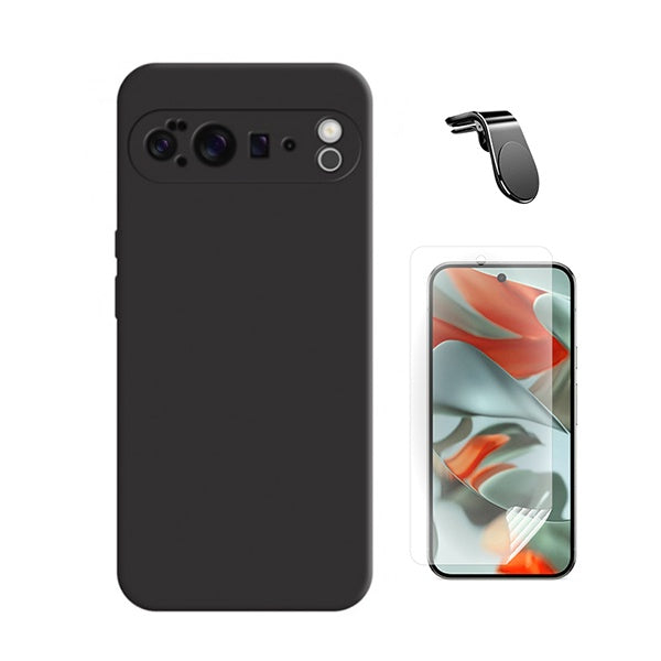 Kit Película Protectora de Hydrogel Frente + Capa Proteção Silicone + Suporte Magnético L GIFT4ME Para Google Pixel 10 Pro XL - Preto