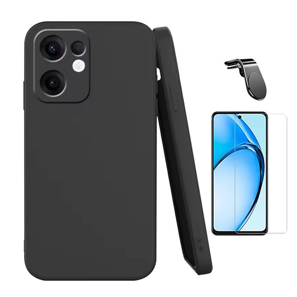 Kit Vidro Temperado Cleargorilasglass + Capa Proteção Silicone + Suporte Magnético L GIFT4ME Para Oppo Reno13 F - Preto