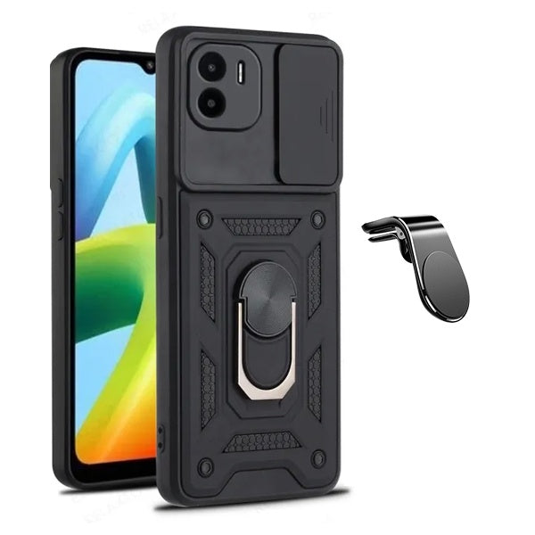 Kit Suporte de Carro Magnético L + Capa de Proteção Militar Magnética Janela Deslizante Gift4Me Para Xiaomi Redmi A2 - Preto