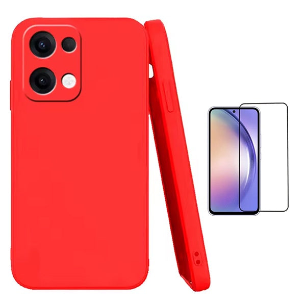 Kit Película de Vidro Temperado Gorilasglass + Capa Proteção Silicone GIFT4ME Para Oppo Reno13 - Vermelho
