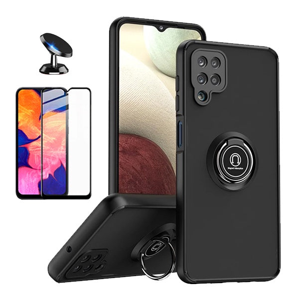 Kit Capa Anti-Impacto Clear com Anel + Vidro Temperado Gorilaglass + Suporte de carro GIFT4ME Para Samsung Galaxy A12 Nacho - Transparente/Preto