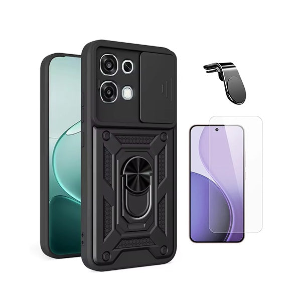 Kit Vidro Temperado Cleargorilasglass + Capa de Proteção Militar Magnética Janela + Suporte de Carro Magnético L GIFT4ME Para Oppo A6 Pro - Preto