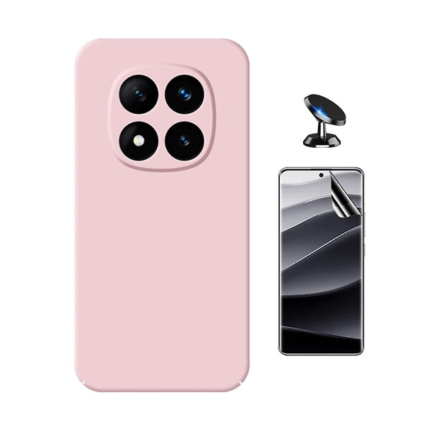 Kit Película Protectora de Hydrogel Frente + Capa Proteção Silicone + Suporte Magnético Gift4Me Para Xiaomi Redmi Note 14 Pro + Plus - Rosa