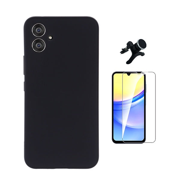 Kit Vidro Temperado Cleargorilasglass + Capa Proteção Silicone + Suporte Reforçado de Carro Gift4Me Para Samsung Galaxy A06 - Preto