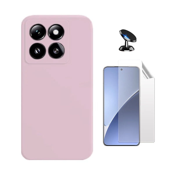 Kit Película Protectora de Hydrogel Frente + Capa Proteção Silicone + Suporte Magnético Gift4Me Para Xiaomi 15 - Rosa