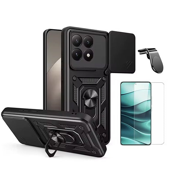 Kit Vidro Temperado Cleargorilasglass + Capa de Proteção Militar Magnética Janela + Suporte de Carro Magnético L GIFT4ME Para Xiaomi 15T 5G - Preto