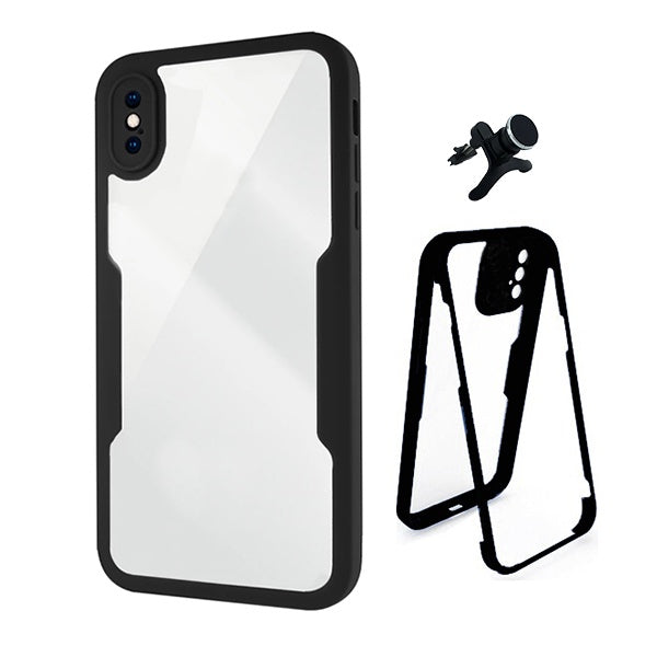 Kit Capa 360° Proteção Frente e Verso + Suporte Magnético Com Pernas Gift4Me Para Apple iPhone XS Max - Preto