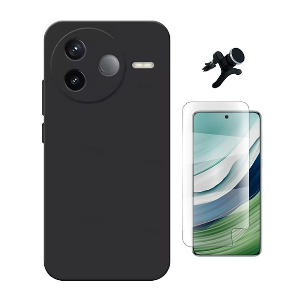 Kit Película Protectora de Hydrogel Frente + Capa Proteção Silicone + Suporte Reforçado de Carro GIFT4ME Para Xiaomi Poco F7 Pro - Preto