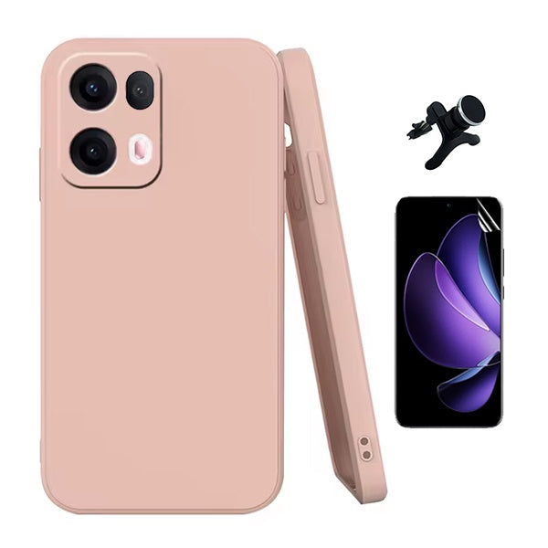 Kit Película Protectora de Hydrogel Frente + Capa Proteção Silicone + Suporte Reforçado de Carro GIFT4ME Para Oppo Reno13 Pro - Rosa