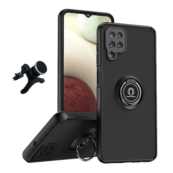Kit Capa Anti-Impacto Clear com Anel + Suporte Magnético com Pernas GIFT4ME Para Samsung Galaxy A12 Nacho - Transparente/Preto