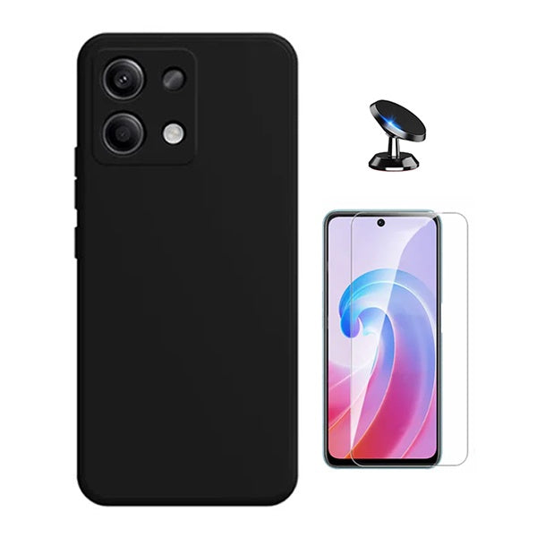 Kit Vidro Temperado Cleargorilasglass + Capa Proteção Silicone + Suporte de Carro GIFT4ME Para Xiaomi Redmi Note 14S - Preto